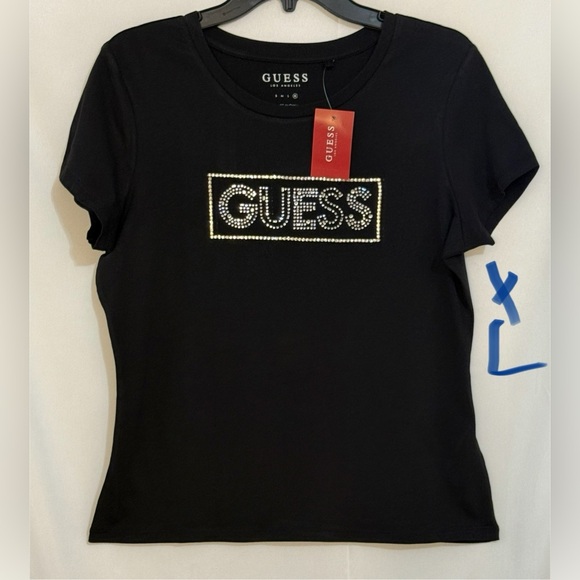 GUESS Black Tee with Embellished Logo - Picture 1 of 2